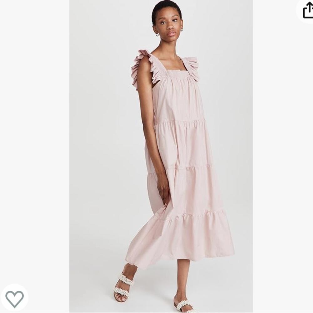 English Factory Tiered Midi Dress in dust pink pockets